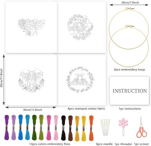 INFUNLY 5 Sets Bird and Flower Embroidery Kits for Beginner DIY Cross Stitch Starter Sets with Instructions Colorful Handmade Needlepoint Kits with Embroidery Cloth Colored Threads Hoops Tools in Kuwait