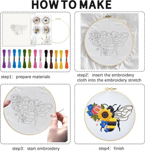 INFUNLY 5 Sets Bird and Flower Embroidery Kits for Beginner DIY Cross Stitch Starter Sets with Instructions Colorful Handmade Needlepoint Kits with Embroidery Cloth Colored Threads Hoops Tools in Kuwait