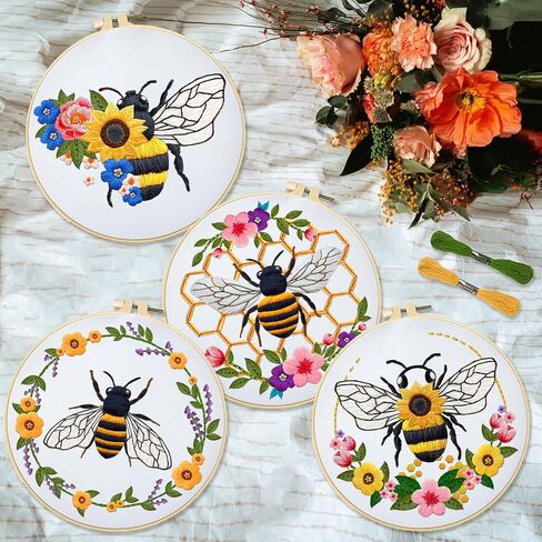 INFUNLY 5 Sets Bird and Flower Embroidery Kits for Beginner DIY Cross Stitch Starter Sets with Instructions Colorful Handmade Needlepoint Kits with Embroidery Cloth Colored Threads Hoops Tools in Kuwait