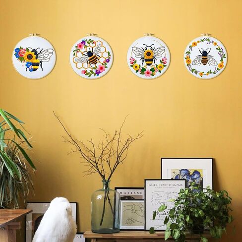 INFUNLY 5 Sets Bird and Flower Embroidery Kits for Beginner DIY Cross Stitch Starter Sets with Instructions Colorful Handmade Needlepoint Kits with Embroidery Cloth Colored Threads Hoops Tools in Kuwait