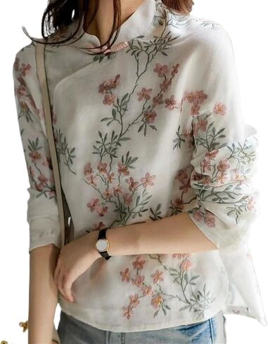 Blouse Soft Women Shirt Chinese Style Long Sleeve Cheongsam Shirt All Match in Kuwait