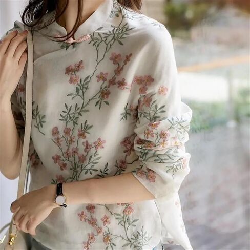 Blouse Soft Women Shirt Chinese Style Long Sleeve Cheongsam Shirt All Match in Kuwait