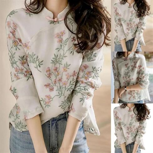 Blouse Soft Women Shirt Chinese Style Long Sleeve Cheongsam Shirt All Match in Kuwait