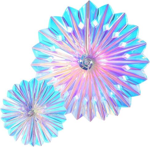 12 Inch Diameter Iridescent Ornament Star Hanging Decorations, Clear Foil Decorative Folding Decor, Rainbow Shine Party Ornaments for Bridal Shower Wedding Birthday Frozen Theme Party Decorations in Kuwait