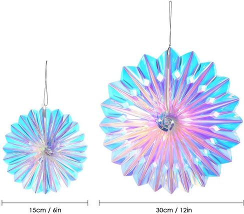 12 Inch Diameter Iridescent Ornament Star Hanging Decorations, Clear Foil Decorative Folding Decor, Rainbow Shine Party Ornaments for Bridal Shower Wedding Birthday Frozen Theme Party Decorations in Kuwait