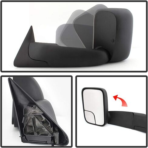 ACANII - Telescoping Towing Flip Up MANUAL Non Heat Driver Side Mirror For 94-01 Dodge Ram 1500 94-02 2500 3500 LEFT in Saudi Arabia