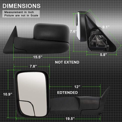 ACANII - Telescoping Towing Flip Up MANUAL Non Heat Driver Side Mirror For 94-01 Dodge Ram 1500 94-02 2500 3500 LEFT in Saudi Arabia