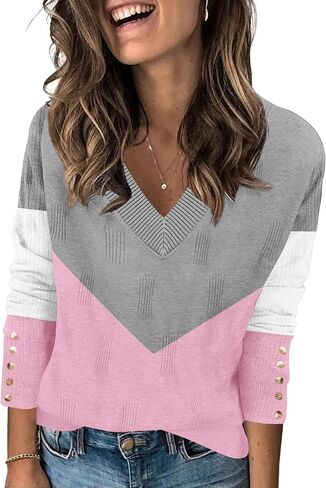 Zeagoo Womens V Neck Sweaters Shirts Long Sleeve Lightweight Ribbed Knit Pullover Sweater Blouse Tops with Buttons Oufits in Saudi Arabia