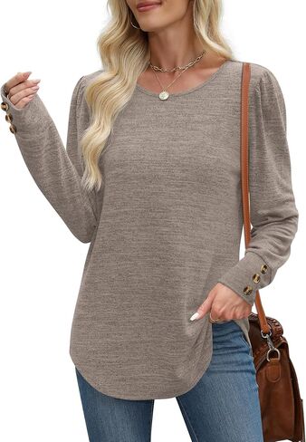 WIHOLL Long Sleeve Shirts for Women Buttons Cuff Tunic Tops Casual Fall Lightweight Sweaters Fashion 2025 in Saudi Arabia
