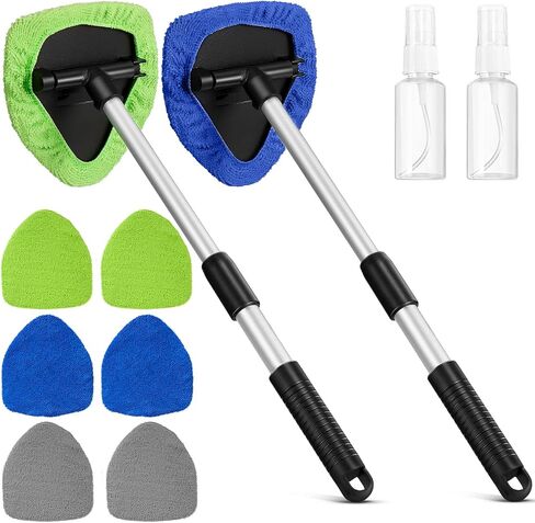 Tallew 2 Packs Windshield Cleaner Tool Microfiber Car Window Cleaner Auto Window Cleaning with Detachable Handle, 6 Reusable Microfiber Pads and 2 Spray Bottles for Car Cleanser Brush Cleaning Kit in Saudi Arabia