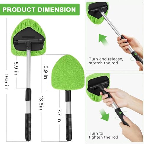 Tallew 2 Packs Windshield Cleaner Tool Microfiber Car Window Cleaner Auto Window Cleaning with Detachable Handle, 6 Reusable Microfiber Pads and 2 Spray Bottles for Car Cleanser Brush Cleaning Kit in Saudi Arabia