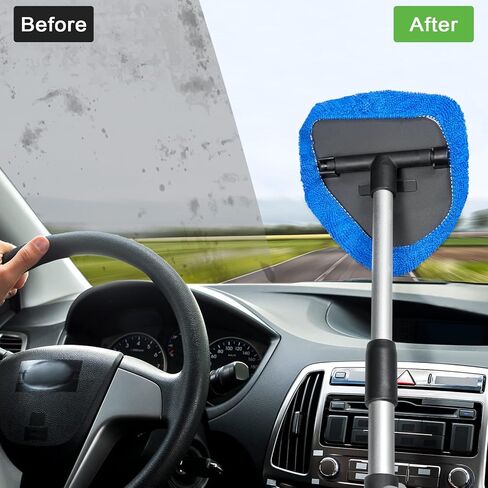 Tallew 2 Packs Windshield Cleaner Tool Microfiber Car Window Cleaner Auto Window Cleaning with Detachable Handle, 6 Reusable Microfiber Pads and 2 Spray Bottles for Car Cleanser Brush Cleaning Kit in Saudi Arabia