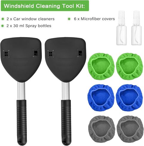 Tallew 2 Packs Windshield Cleaner Tool Microfiber Car Window Cleaner Auto Window Cleaning with Detachable Handle, 6 Reusable Microfiber Pads and 2 Spray Bottles for Car Cleanser Brush Cleaning Kit in Saudi Arabia