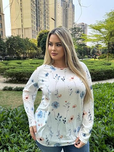 IN'VOLAND Womens Plus Size Long Sleeve Shirts Crewneck Side Split Tunic Tops Basic Loose Fit Tee Tops 2025 in Saudi Arabia