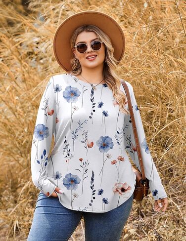 IN'VOLAND Womens Plus Size Long Sleeve Shirts Crewneck Side Split Tunic Tops Basic Loose Fit Tee Tops 2025 in Saudi Arabia