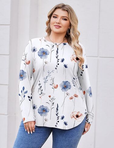 IN'VOLAND Womens Plus Size Long Sleeve Shirts Crewneck Side Split Tunic Tops Basic Loose Fit Tee Tops 2025 in Saudi Arabia
