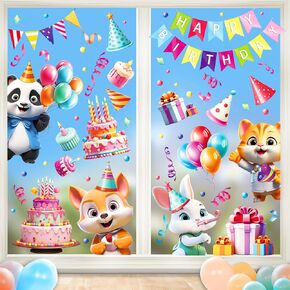 Lokipa Happy Birthday Window Clings ، 8 صفائح شارات نافذة الكرتون متعدد الألوان ، ملصقات نافذة الفينيل ، قابلة للإزالة ، الاستخدام الداخلي in Saudi Arabia