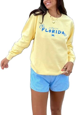 Cute Sweatshirts for Teen Girls Y2K Beach Graphic Oversized Pullover Sweatshirt Preppy Crewneck Aesthetic Jacket in Kuwait