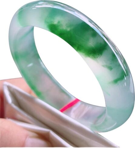 سوار الإسورة الجادي البورمي الطبيعي للنساء ، الجليد العائم من الزهرة الأخضر الأساور المجوهرات مع الشهادة (الحجم: 54 مم-55 ملم) in Kuwait