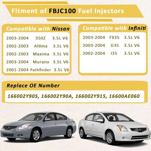 FBJC100 OE 3.5L Fuel Injectors,Compatible with/Infiniti G35 FX35 I30 2003 2004,Compatible with/Nissan 350Z Pathfinder Maxima 2000 2001 2002 2003 2004 |3.5 V6| |4 Holes| |Set of 6| in Saudi Arabia