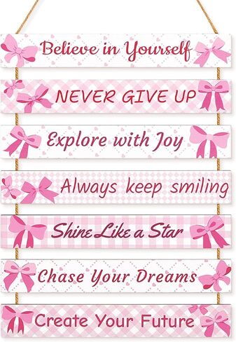 Girls Room Decor Colorful Inspirational Wall Plaque Set for Kids Bedroom | Vibrant motivational phrases, wall decor for teen girls, sturdy wooden material, for nursery or playroom, easy hanging in Saudi Arabia