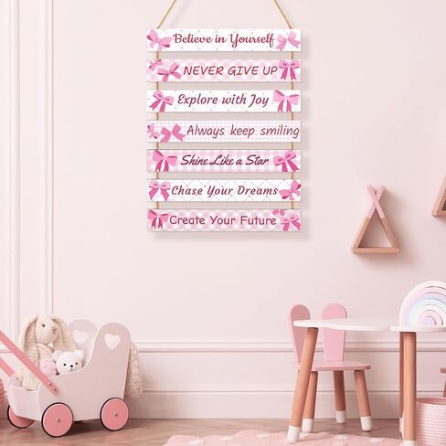 Girls Room Decor Colorful Inspirational Wall Plaque Set for Kids Bedroom | Vibrant motivational phrases, wall decor for teen girls, sturdy wooden material, for nursery or playroom, easy hanging in Saudi Arabia