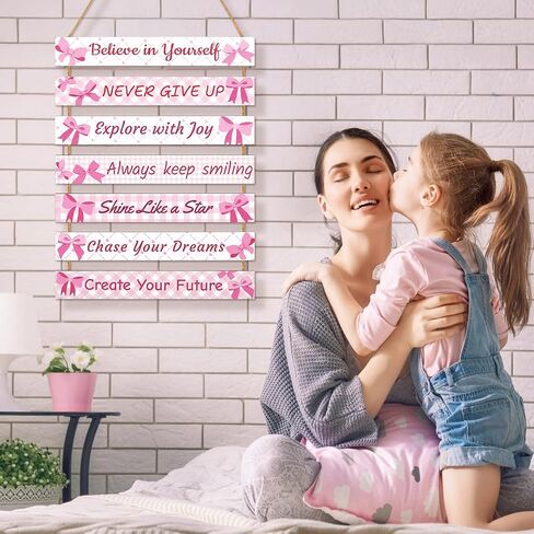 Girls Room Decor Colorful Inspirational Wall Plaque Set for Kids Bedroom | Vibrant motivational phrases, wall decor for teen girls, sturdy wooden material, for nursery or playroom, easy hanging in Saudi Arabia