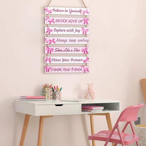 Girls Room Decor Colorful Inspirational Wall Plaque Set for Kids Bedroom | Vibrant motivational phrases, wall decor for teen girls, sturdy wooden material, for nursery or playroom, easy hanging in Saudi Arabia