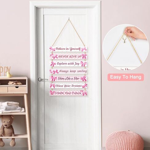 Girls Room Decor Colorful Inspirational Wall Plaque Set for Kids Bedroom | Vibrant motivational phrases, wall decor for teen girls, sturdy wooden material, for nursery or playroom, easy hanging in Saudi Arabia