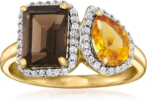 Ross-Simons 1.80 Carat Smoky Quartz and .70 Carat Citrine Toi Et Moi Ring With .20 ct. t.w. White Topaz in 18kt Gold Over Sterling in Saudi Arabia