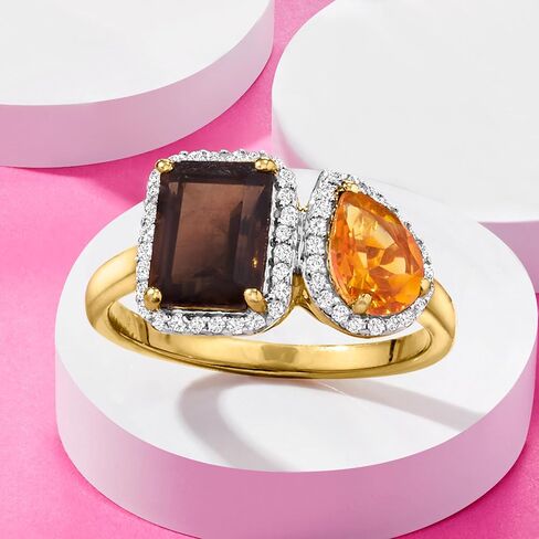 Ross-Simons 1.80 Carat Smoky Quartz and .70 Carat Citrine Toi Et Moi Ring With .20 ct. t.w. White Topaz in 18kt Gold Over Sterling in Saudi Arabia