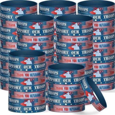 Zubebe 80 Pcs Veterans Wristband Bracelets Rubber American Flag Bracelets Bulk Military Silicone Wristband for Men Women Veteran Memorial Day Army Sport Fan Accessories Gift Party in Saudi Arabia