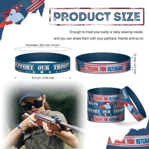 Zubebe 80 Pcs Veterans Wristband Bracelets Rubber American Flag Bracelets Bulk Military Silicone Wristband for Men Women Veteran Memorial Day Army Sport Fan Accessories Gift Party in Saudi Arabia