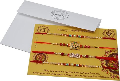 MitranDe Sikh PunjabI Rakhi Bracelet For Brother, Raksha bandhan/Rakhri bracelets Bhaiya- Bhai- Bro-Sister- Bhabhi/Siblings - Onkar, Khanda & multi color Hand made Rakhee Set (P102) in Saudi Arabia