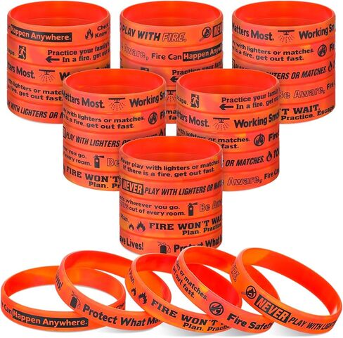 50 Pcs Fire Safety Awareness Bracelet Silicone Rubber Wristband with Tips Phrases for Awareness Gifts in Kuwait