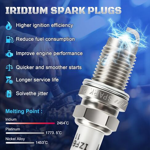 Iridium Platinum Spark Plugs 4 Pack 6994 IZFR6K11 متوافق مع 2003 2004 2005 2006 2007 2007 2.4L Honda Accord CRV Acura TSX ، 2002-2005 2.0L Honda Acura RSX يحل محل 9807B-561BW in Saudi Arabia