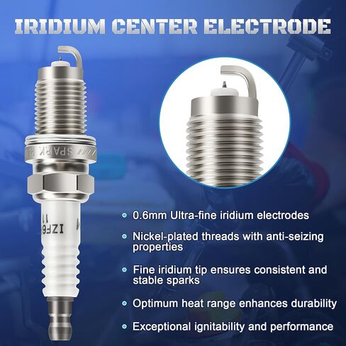 Iridium Platinum Spark Plugs 4 Pack 6994 IZFR6K11 متوافق مع 2003 2004 2005 2006 2007 2007 2.4L Honda Accord CRV Acura TSX ، 2002-2005 2.0L Honda Acura RSX يحل محل 9807B-561BW in Saudi Arabia