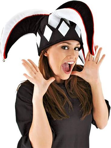 Court Jester Hat - مخمل بالأبيض والأسود مع أجراس جلجل ، حجم قابل للتعديل ، ملحق الأزياء in Saudi Arabia