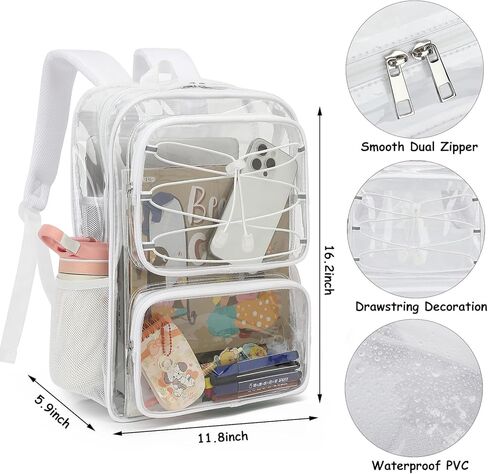 Clear School Backpack for Girls Women, Kids Teens Heavy Duty See Through College Bookbag Transparent School Bag (Mint Green) in Kuwait
