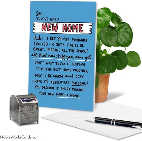 NobleWorks - Funny New Home Paper Card with 5 x 7 Inch Envelope (1 Card) Housewarming Living In Boxes C2443NHG in Kuwait