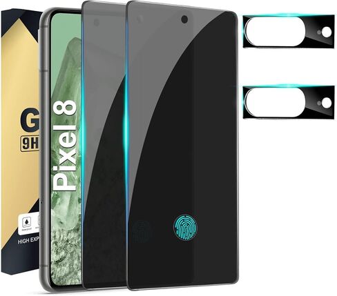 واقي شاشة Pixel 9 [4+4 Pack] واقي عدسة الكاميرا، دعم فتح بصمة الإصبع، زجاج مقسى عالي الدقة، حساس للمس، مضاد للخدش، لواقي الشاشة الزجاجي Google Pixel 9 5G in Kuwait