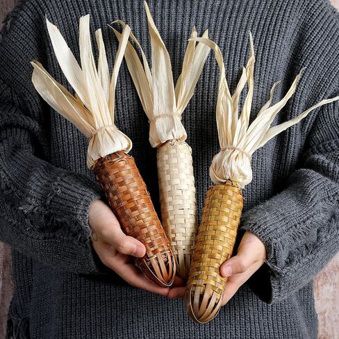 Weysat 3 Pcs Fall Thanksgiving Fake Corn Ornament Autumn Harvest Rustic Farmhouse Decor Handmade Bamboo Woven Corn on The Cob with Husks Fall Decor for Home Kitchen Wall Door Shelf Fireplace in Saudi Arabia