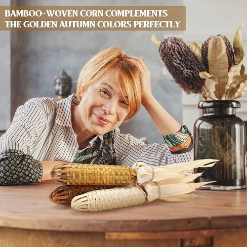 Weysat 3 Pcs Fall Thanksgiving Fake Corn Ornament Autumn Harvest Rustic Farmhouse Decor Handmade Bamboo Woven Corn on The Cob with Husks Fall Decor for Home Kitchen Wall Door Shelf Fireplace in Saudi Arabia