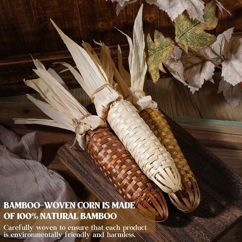 Weysat 3 Pcs Fall Thanksgiving Fake Corn Ornament Autumn Harvest Rustic Farmhouse Decor Handmade Bamboo Woven Corn on The Cob with Husks Fall Decor for Home Kitchen Wall Door Shelf Fireplace in Saudi Arabia