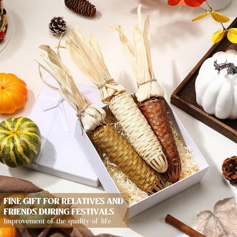 Weysat 3 Pcs Fall Thanksgiving Fake Corn Ornament Autumn Harvest Rustic Farmhouse Decor Handmade Bamboo Woven Corn on The Cob with Husks Fall Decor for Home Kitchen Wall Door Shelf Fireplace in Saudi Arabia