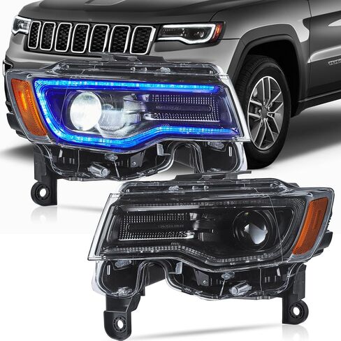 المصابيح الأمامية LED VLAND تتناسب مع 2014-2022 Grand Cherokee ، المصابيح الأمامية مع DRL DRL ديناميكية زرقاء وإشارة الدوران المتسلسل in Kuwait
