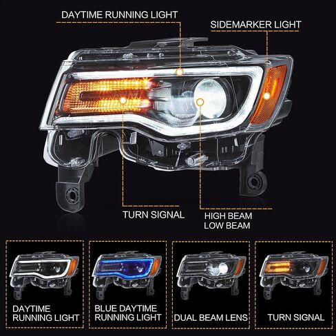 المصابيح الأمامية LED VLAND تتناسب مع 2014-2022 Grand Cherokee ، المصابيح الأمامية مع DRL DRL ديناميكية زرقاء وإشارة الدوران المتسلسل in Kuwait
