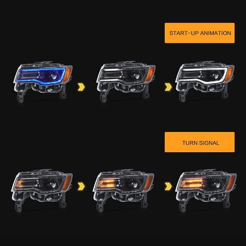 المصابيح الأمامية LED VLAND تتناسب مع 2014-2022 Grand Cherokee ، المصابيح الأمامية مع DRL DRL ديناميكية زرقاء وإشارة الدوران المتسلسل in Kuwait