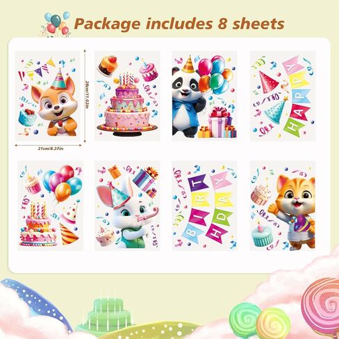 Lokipa Happy Birthday Window Clings ، 8 صفائح شارات نافذة الكرتون متعدد الألوان ، ملصقات نافذة الفينيل ، قابلة للإزالة ، الاستخدام الداخلي in Saudi Arabia