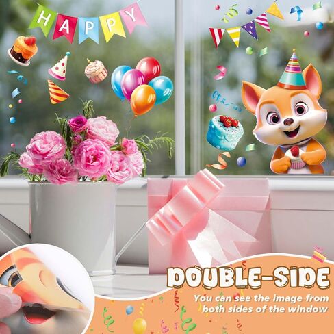 Lokipa Happy Birthday Window Clings ، 8 صفائح شارات نافذة الكرتون متعدد الألوان ، ملصقات نافذة الفينيل ، قابلة للإزالة ، الاستخدام الداخلي in Saudi Arabia